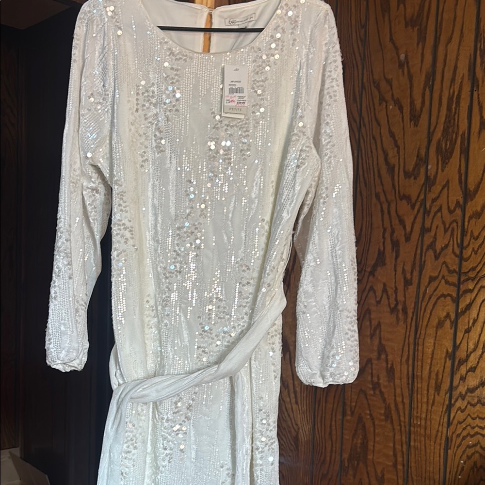 White Sequin Long Sleeve Dress